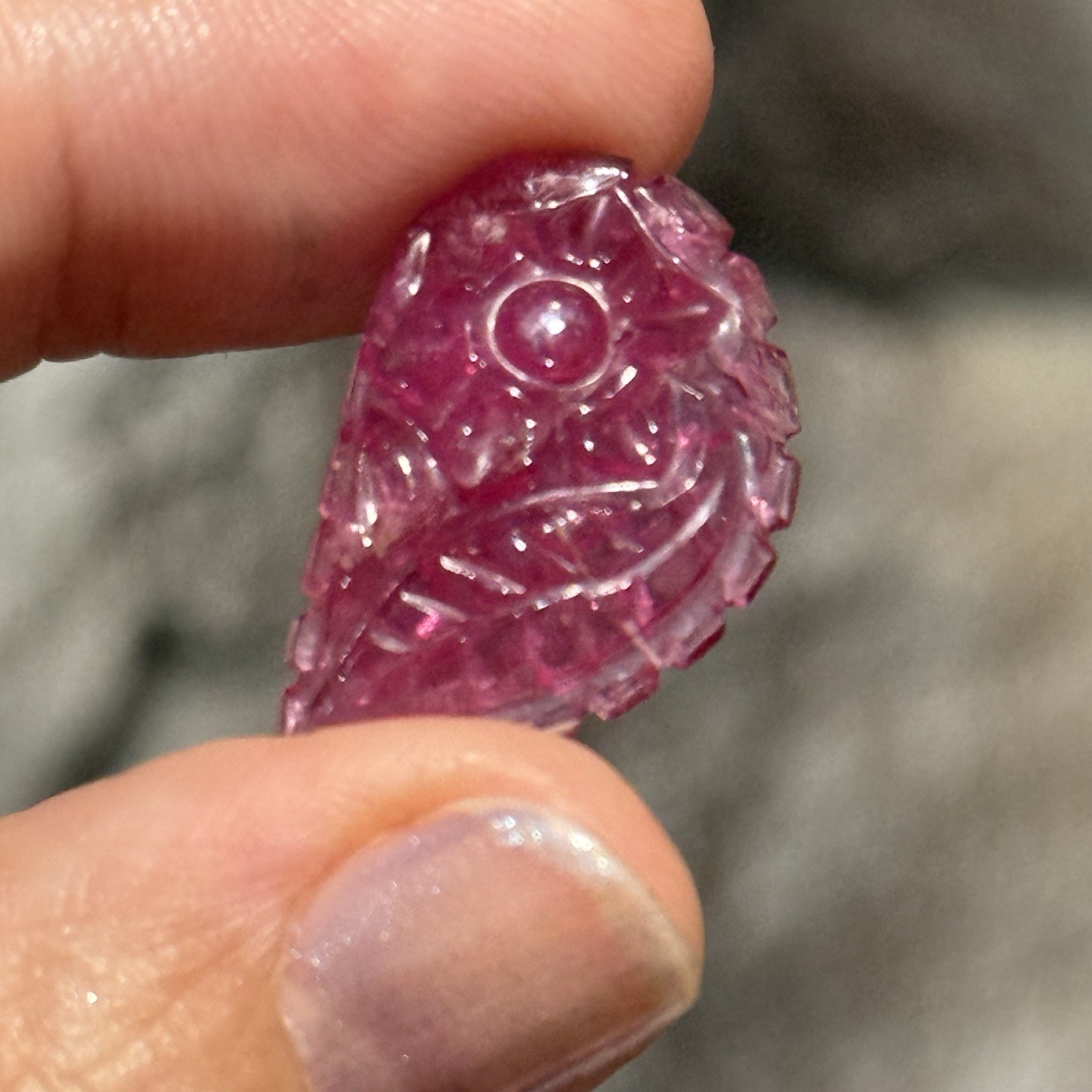 11.45ct 23.8c15.2×4.5mm Carved Rubelite Pink Tourmaline Flat Back Cabochon Gem