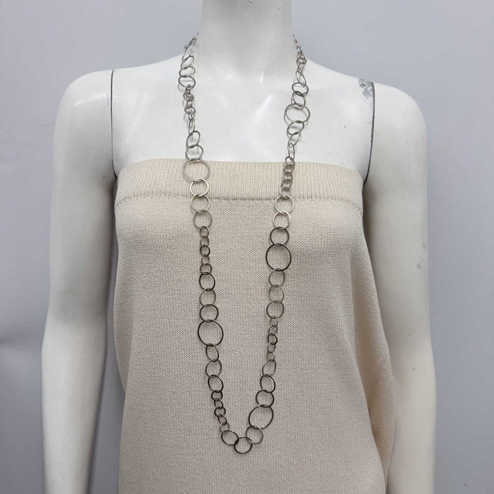 Sterling Circle Round Chain Links Necklace Hallmarked 45 Grams 42 1/2″ Long