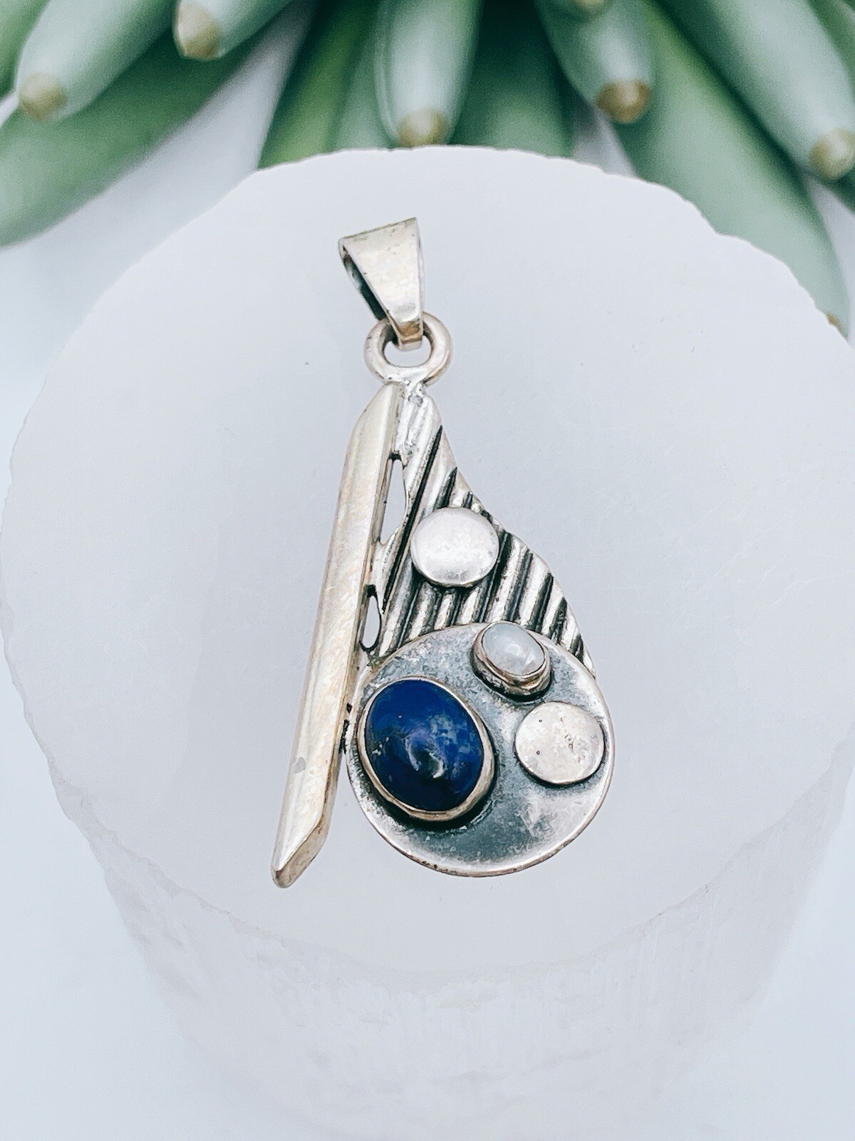Sterling Silver 950 Lapis Lazuli Pendant Modern Style Glam Fashion Unique DEM950