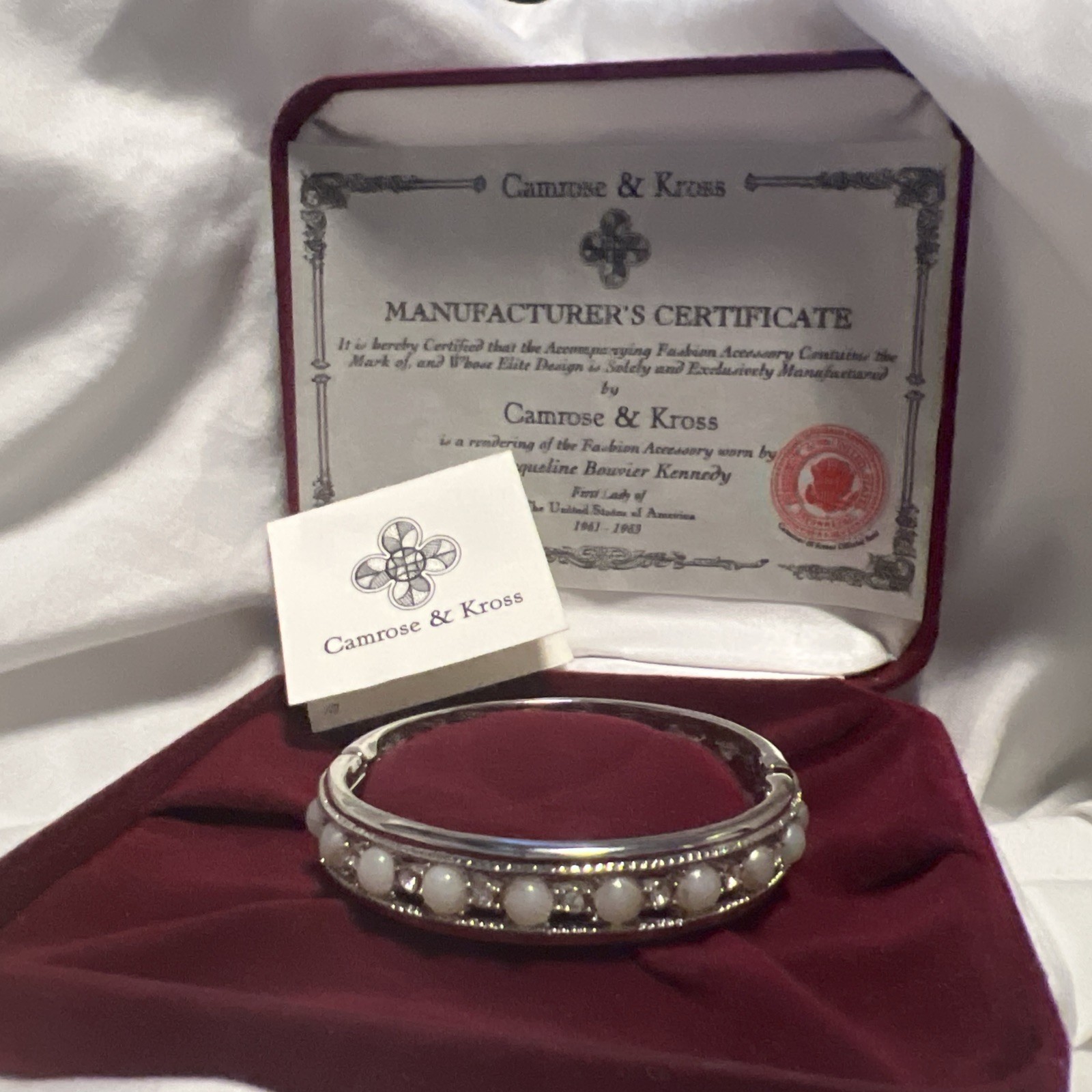 Camrose And Kross Jacqueline Kennedy Faux Pearl And Crystal Bracelet M/L