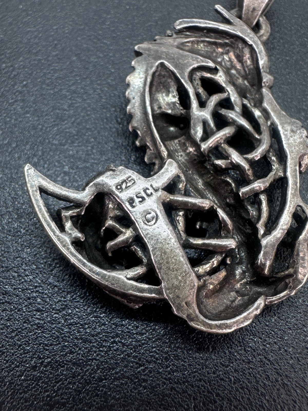 Sterling Silver Peter Stone Signed Dragon Heavy Pendant 10.2 Grams PSCL Moon