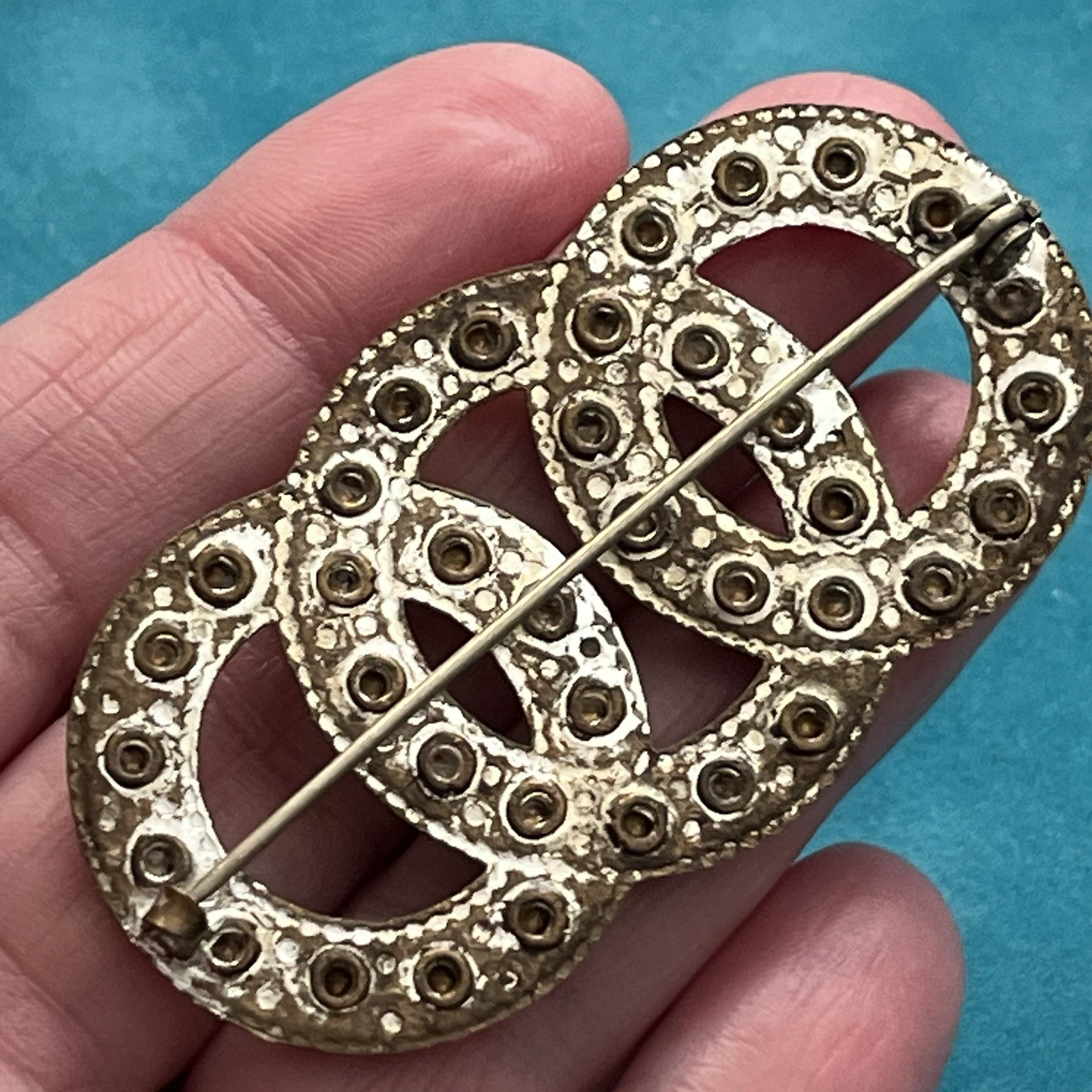 Vintage 1900s Infinity Clear Colorless Rhinestone Wedding Brooch C Clasp
