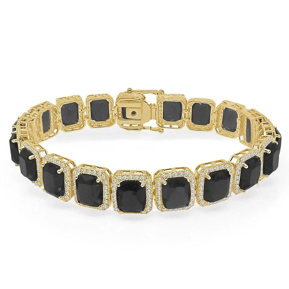 8.2Ct Emerald Lab-Created Onyx Women’s Tennis Bracelet 14K Yellow Gold Finish
