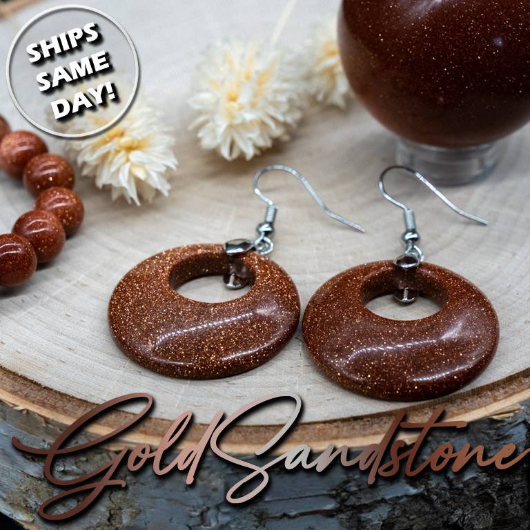Goldstone Crystal Earrings Gold Sandstone Circle Silver Womens Jewelry Gold Gift