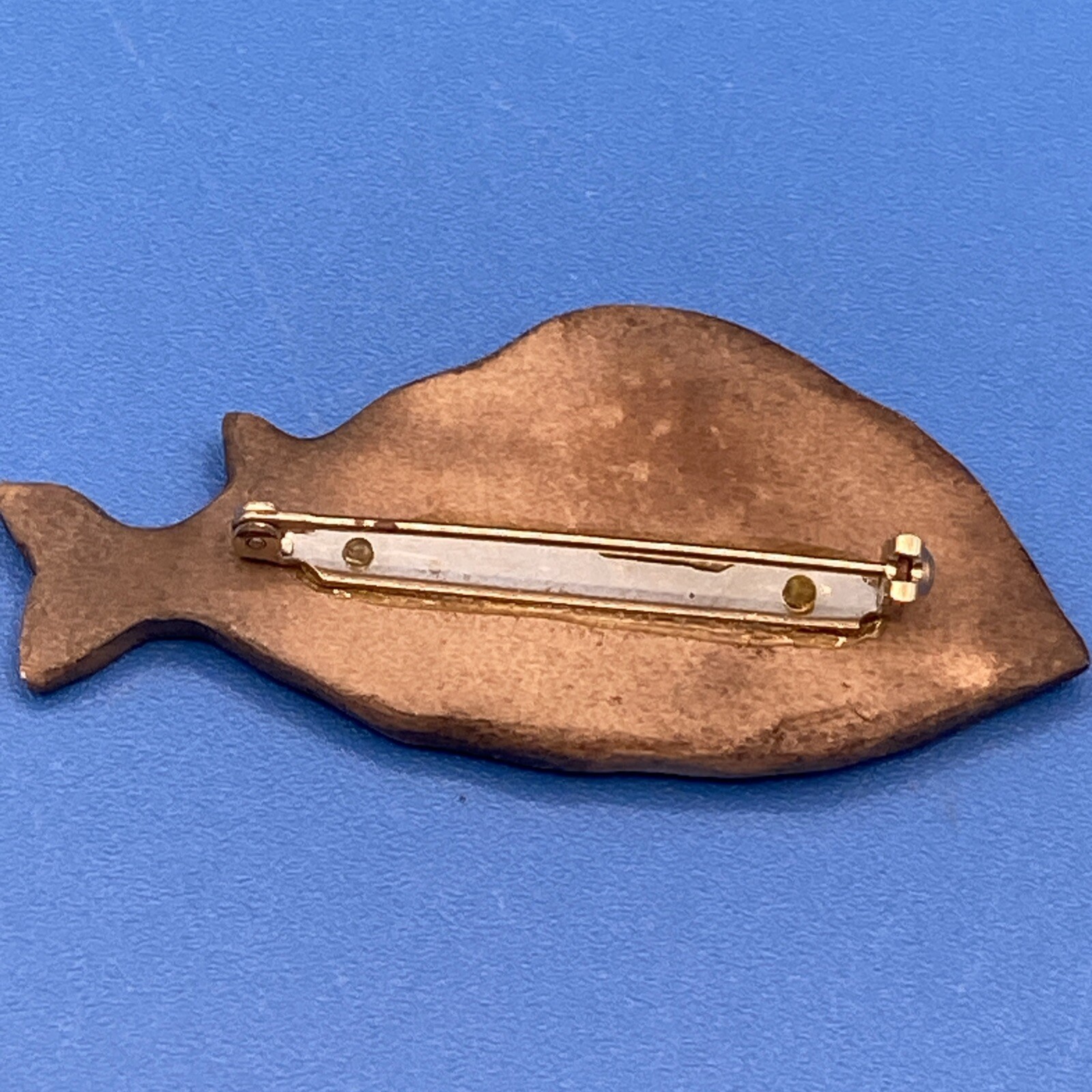 PIN Brooch FISH Artisan made ceramic pottery enamel MCM style brown orange red