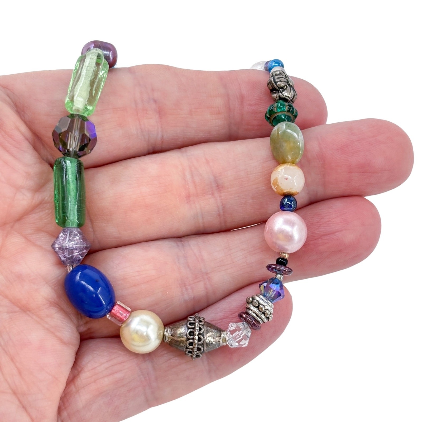 Vintage Sterling Silver 925 Multi Bead Necklace 18.5″