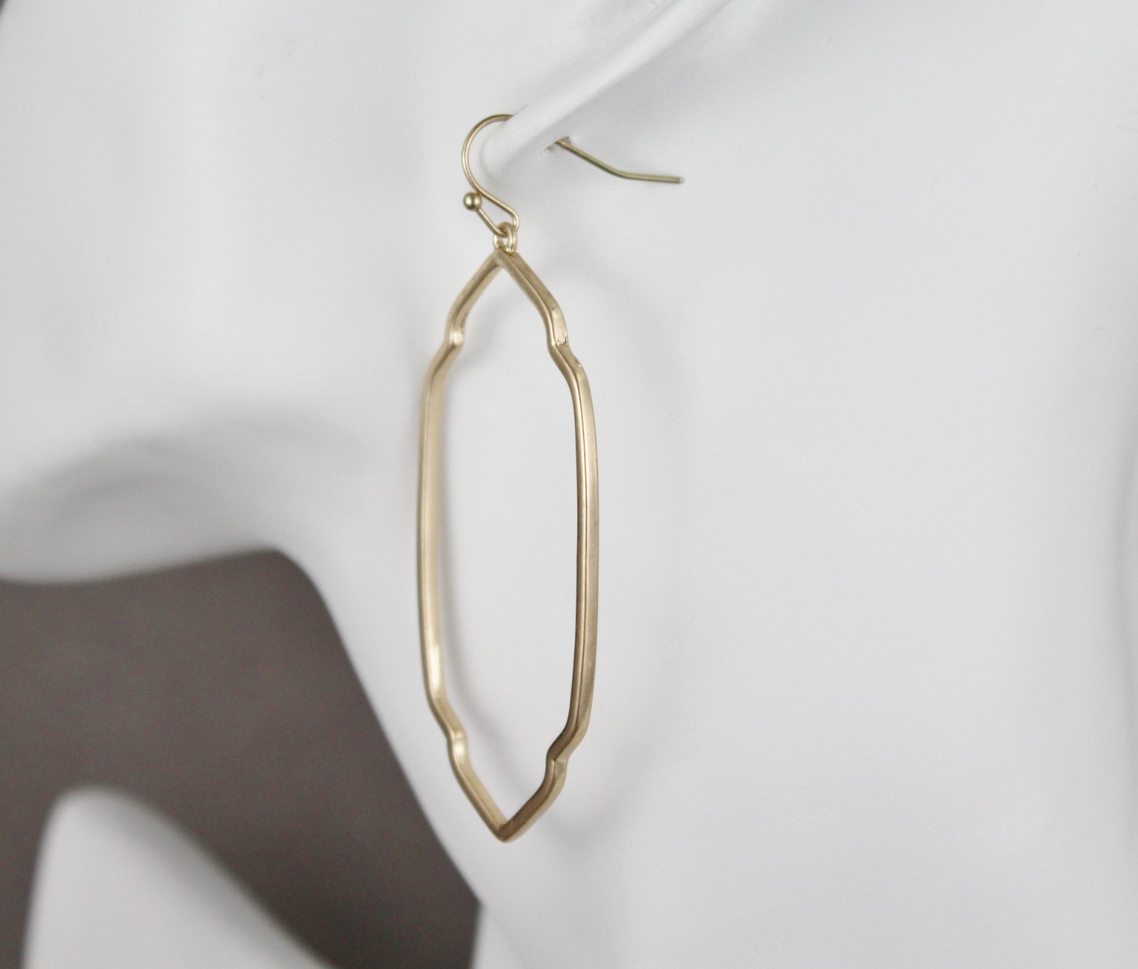 Gold oval teardrop earrings dangle cutout filigree oval outline 2.75″ long