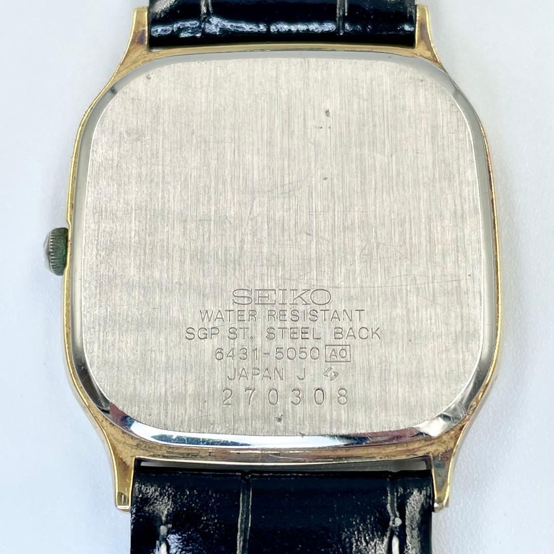 Seiko 35.6mm 19cm Wrist Quartz Mens Watch Black Dial Gold New Battery Japan