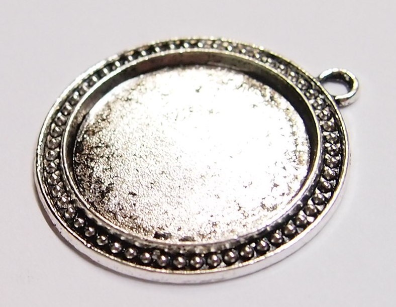 4 of 30mm Round Antique Silver Victorian Art Deco Beaded Pendant Setting 44x38mm