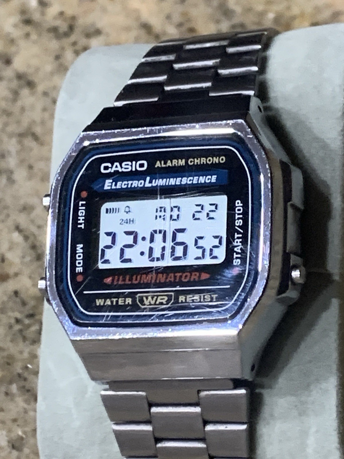 Casio A168 Illuminator Digital Watch Mens 36mm Silver Tone