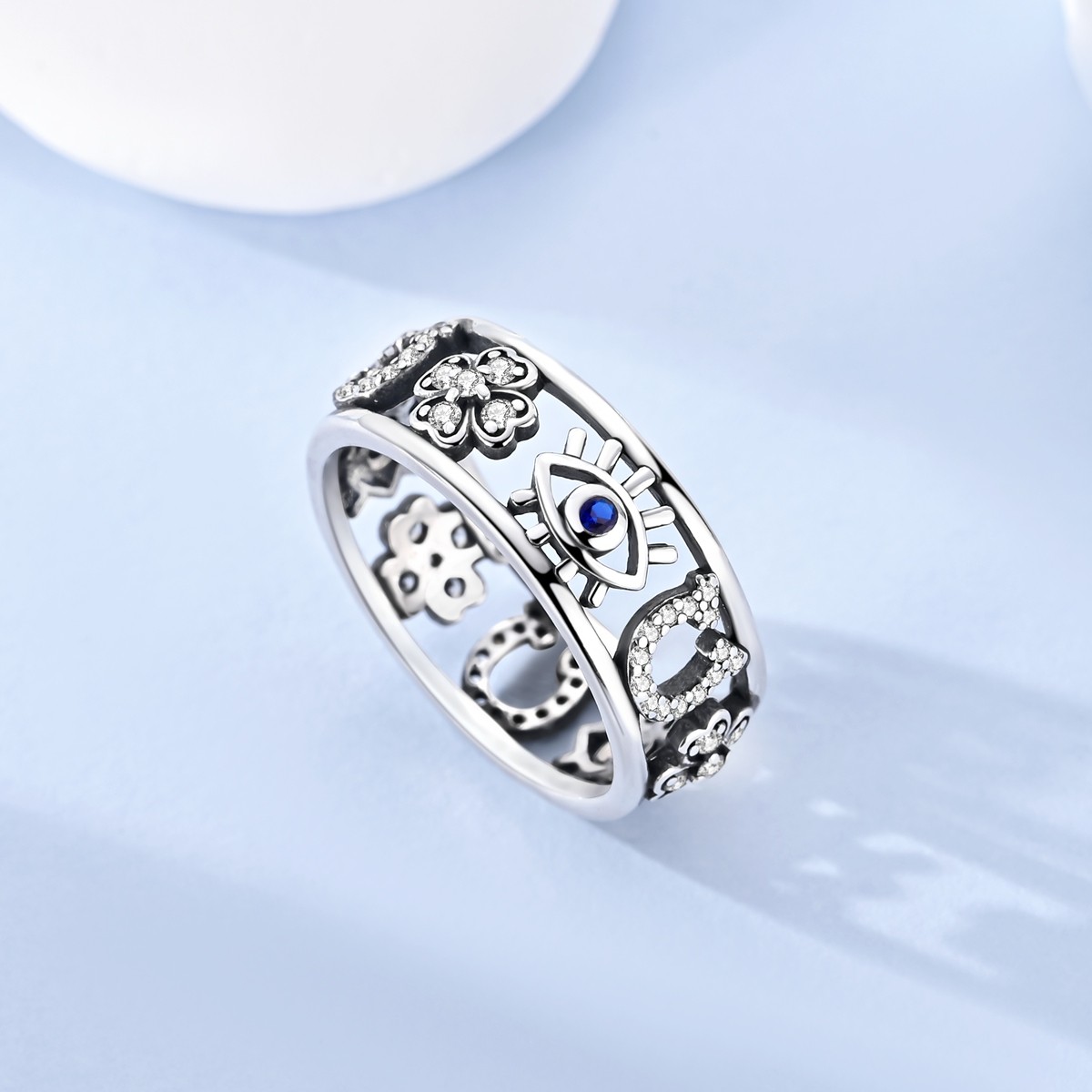 LAZA Original 925 Sterling Silver Ring AAA CZ Clover Horseshoe Eye Women Jewelry