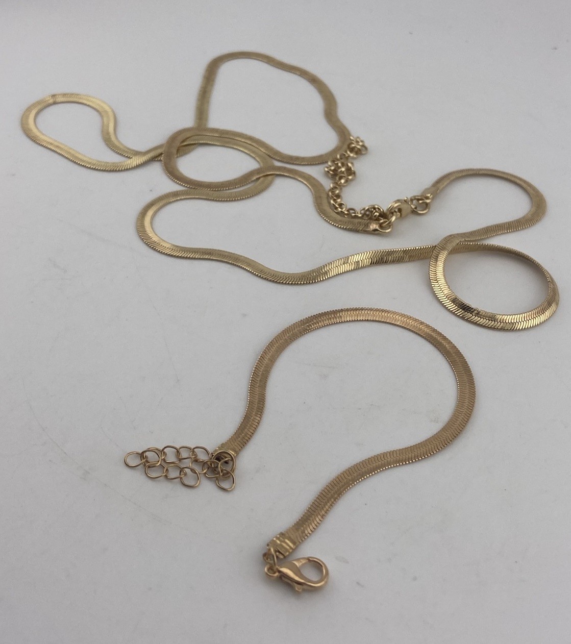 Vintage Herringbone Necklace & Bracelet Set 32″-36″, 7″-9″ Flat Snake