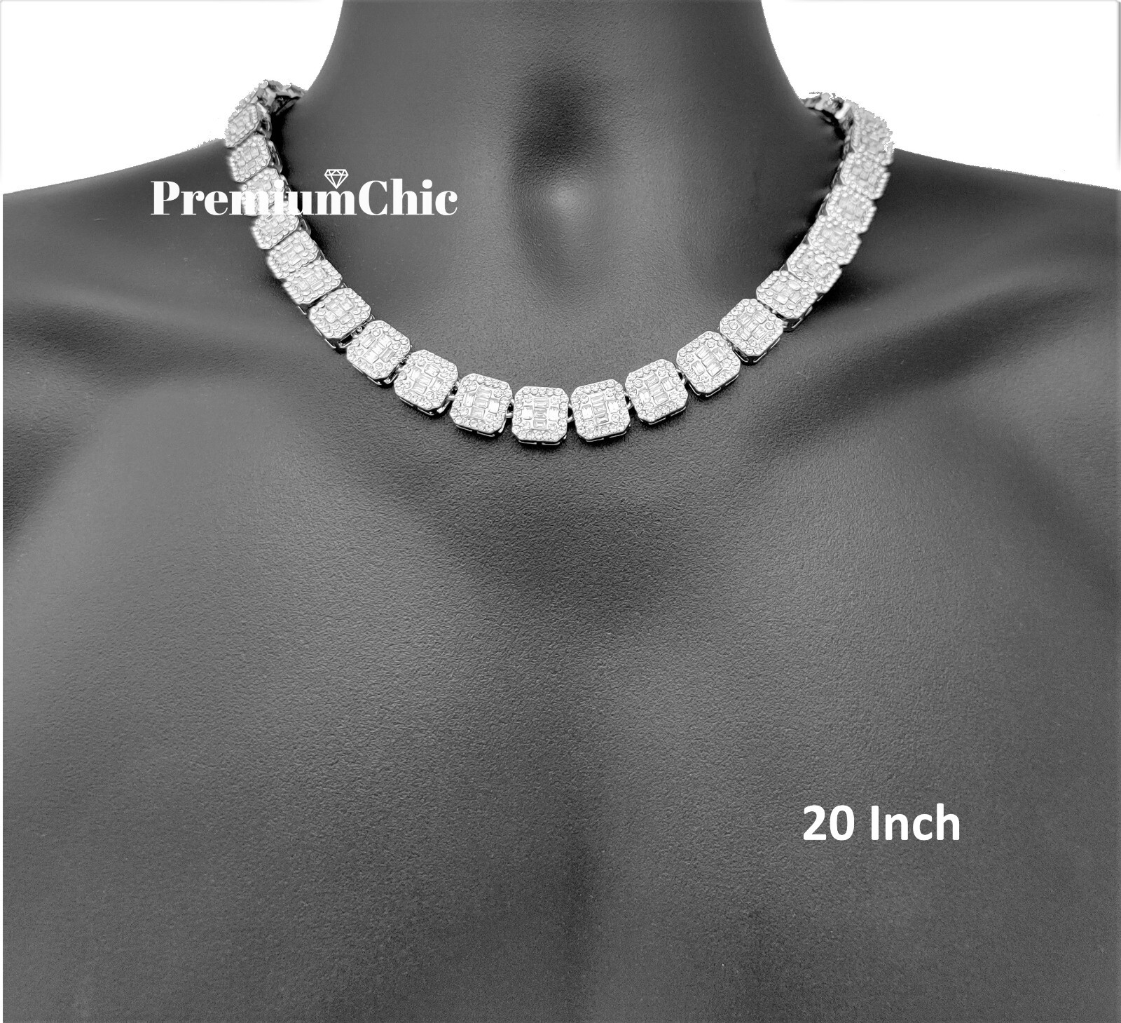 Baguette Cluster Tennis Chain Designer Necklace ICED Plated CZ Jewelry Men Women