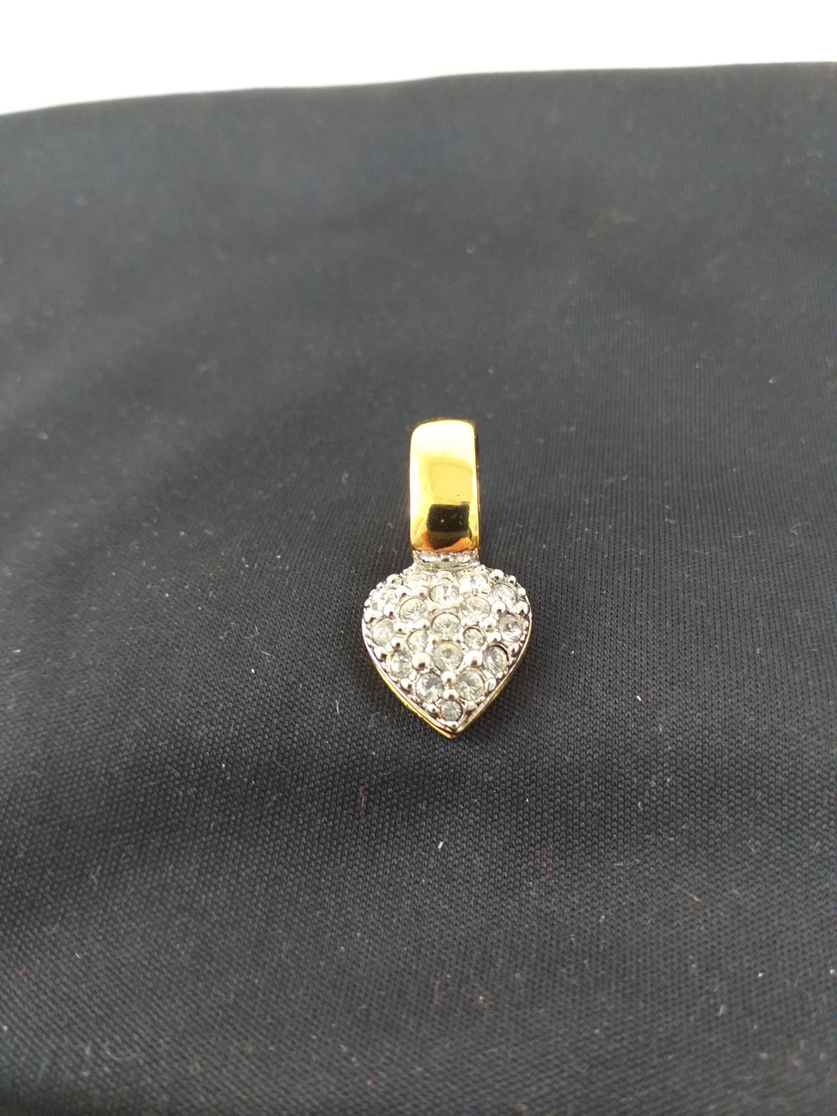 Swarovski Crystal Pave Heart Pendant Gold Tone Clear Swan Signed (H12)