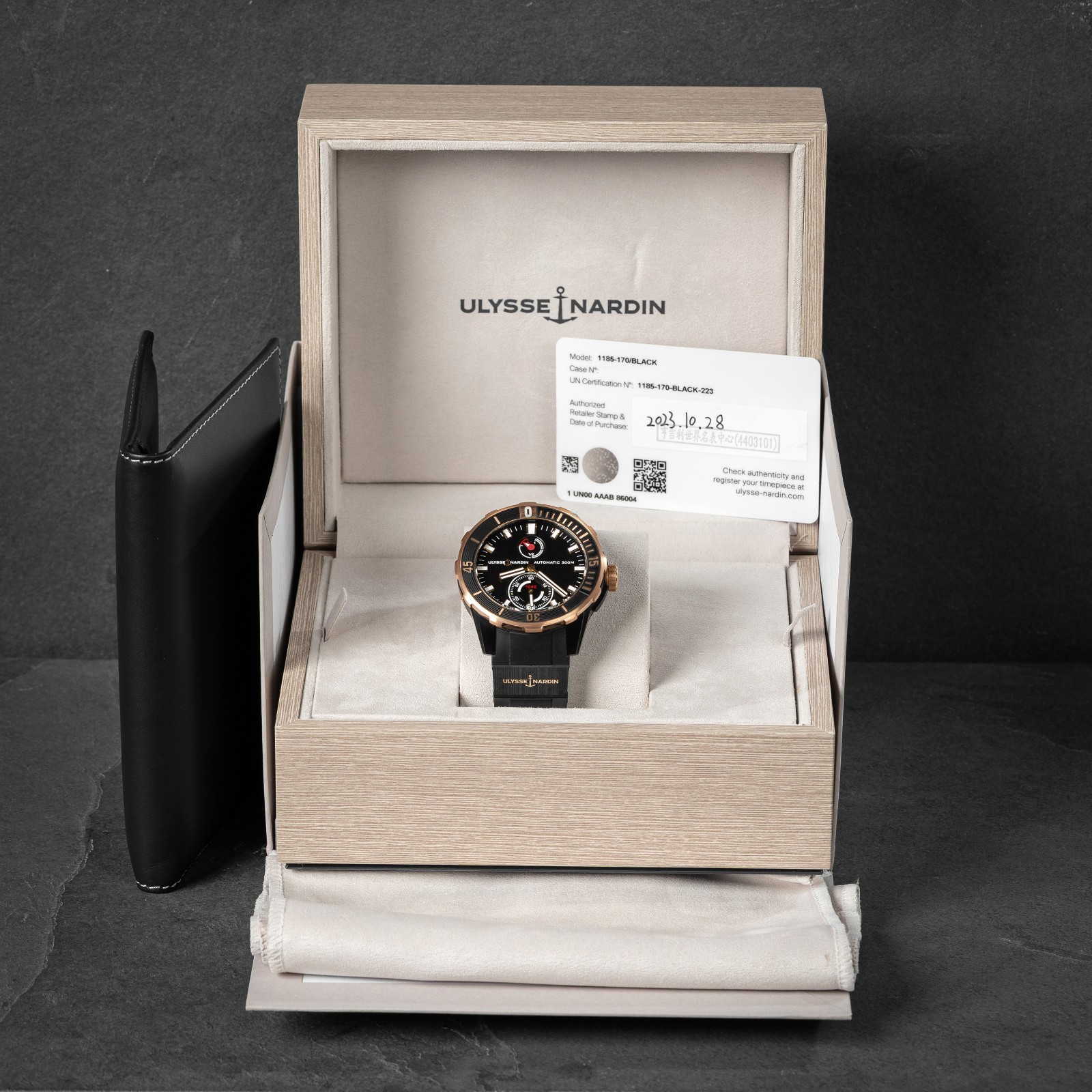 UN Diver 18k Rose Gold and PVD Titanium 300m, Complete Set Excellent Condition