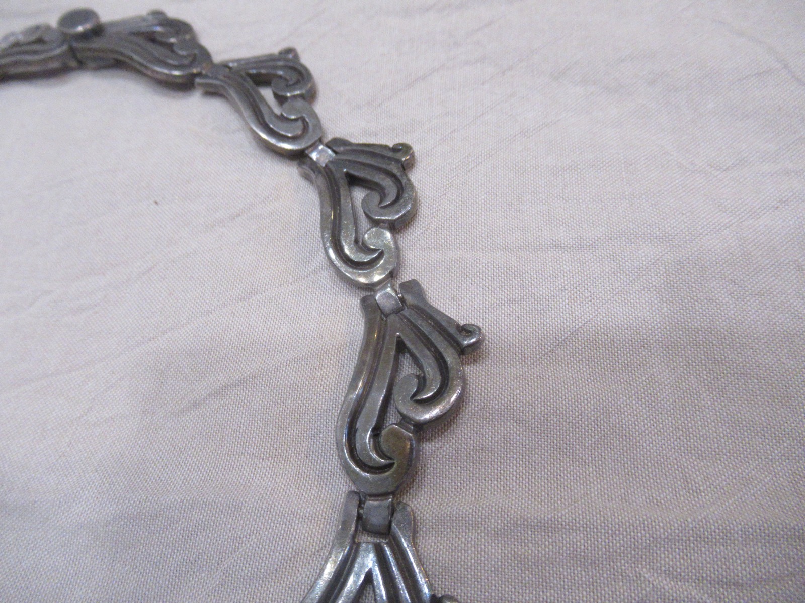 Vintage Mexico Sterling Silver Taxco Heavy Swirl Link Necklace & BRACELET 140g