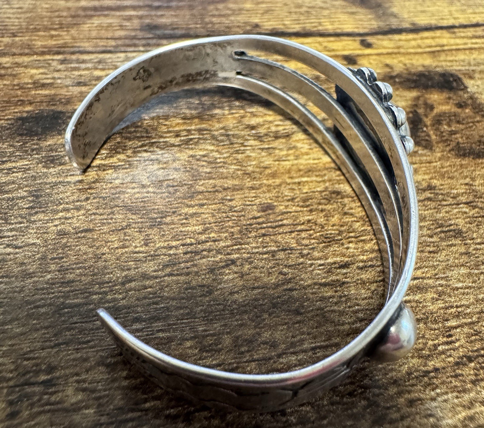 Sterling Silver Oval Dome Cuff Bracelet – Stamping – Vtg Fred Harvey Era