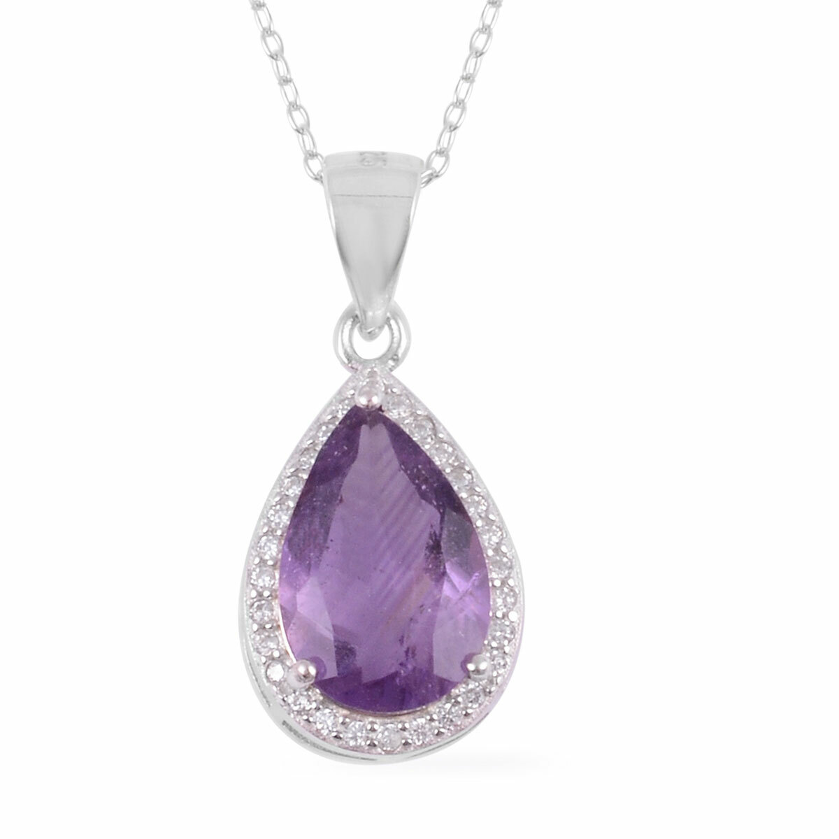 Natural Amethyst Pendant Necklace (18 in) in Sterling Silver 2.76 ctw