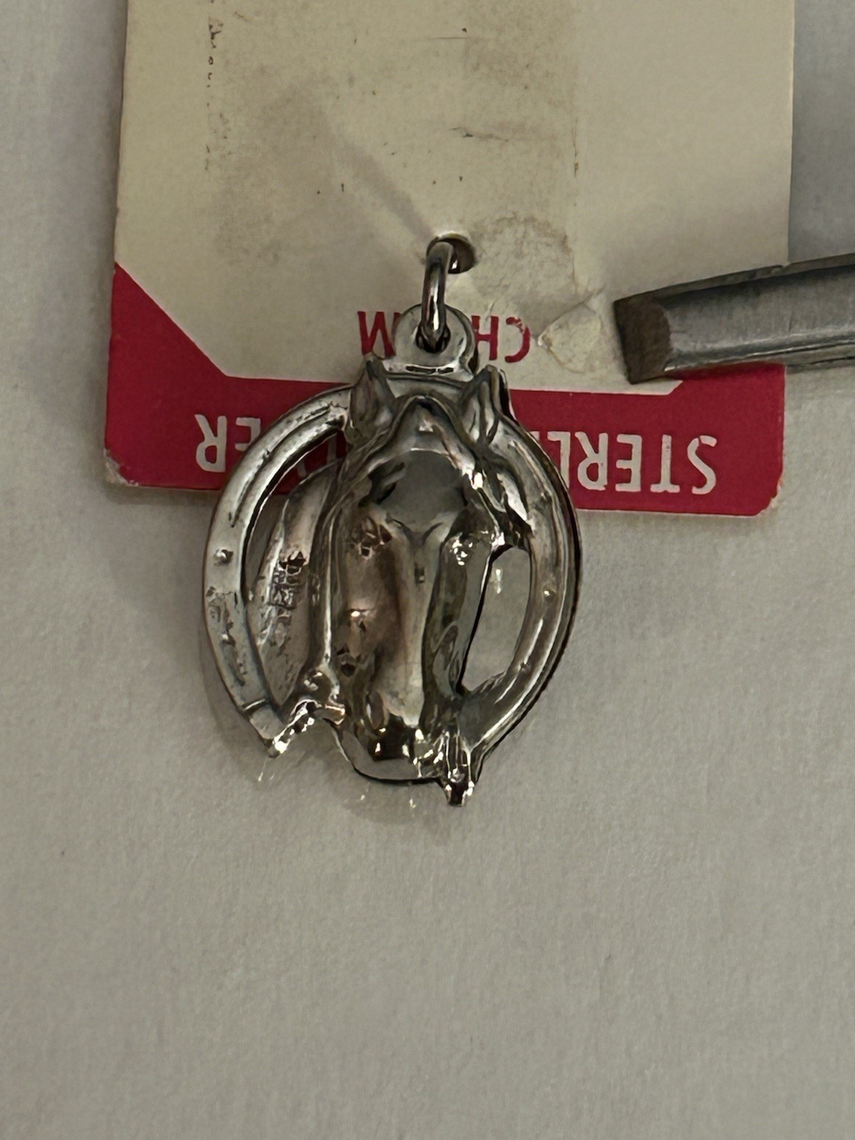 Vintage Elco Sterling Silver Horse Head Horseshoe Charm, Original Card USA GIFT