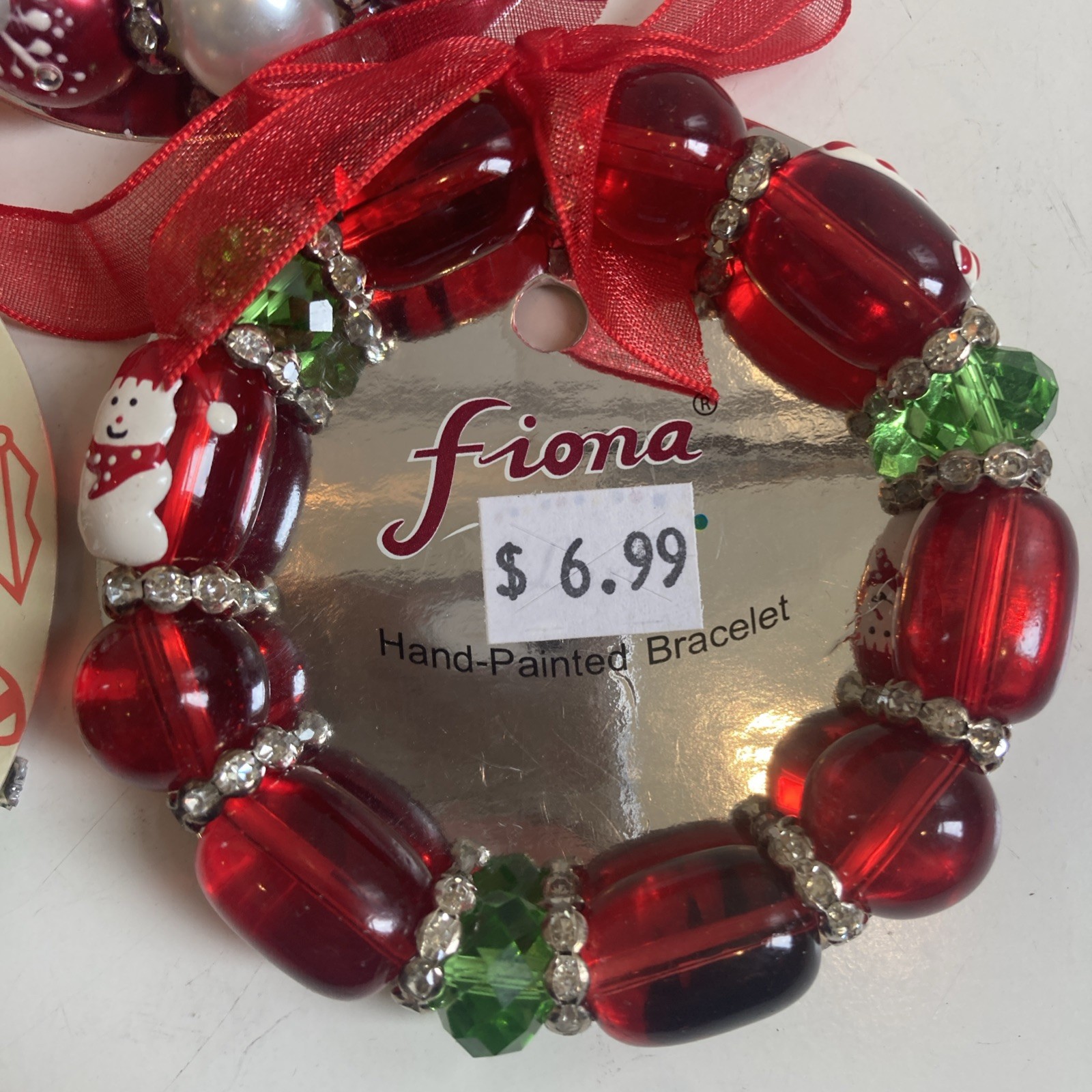 Hand Painted Christmas Bracelets New 5 In Lot Fiona Snowmen Red Green