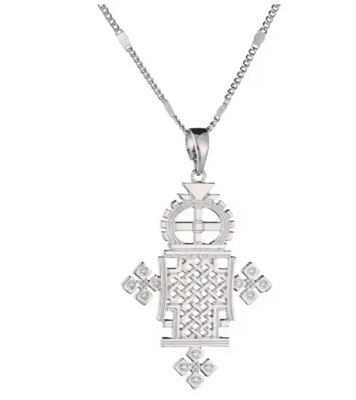 24K Gold Plated Ethiopian Coptic Cross with 20 inch chain (Gold or Silver Color)