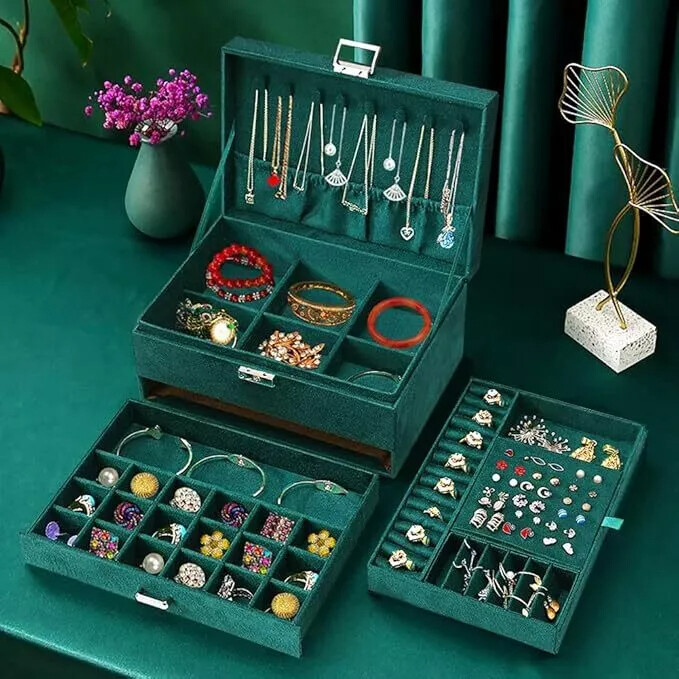 3 Layers Jewelry Box Organizer Large Capacity Ring Earring Necklace Storage New