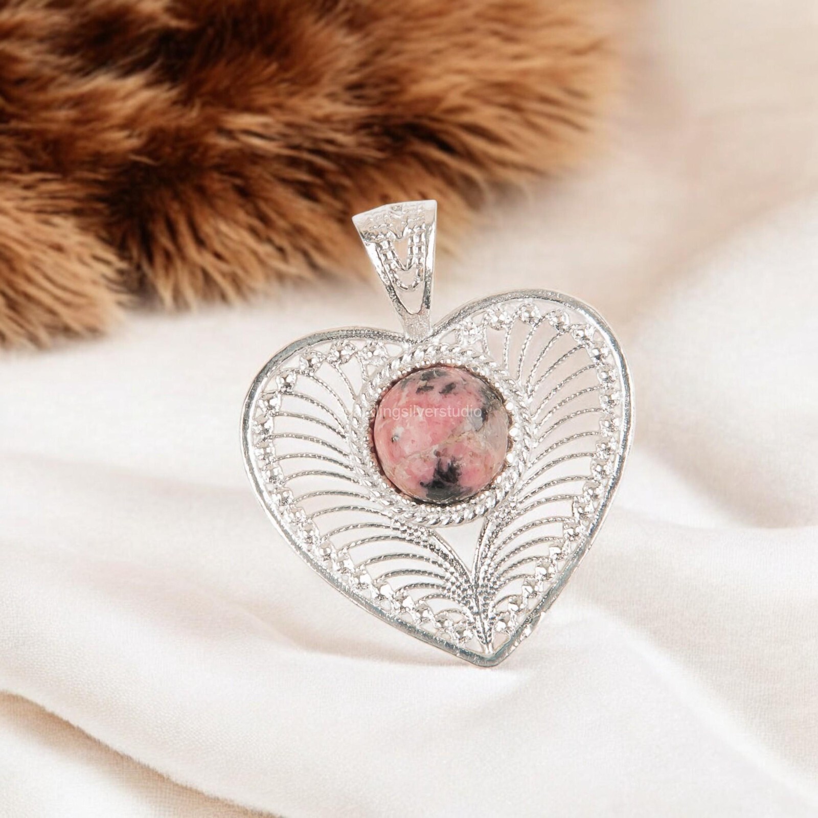 Round Cut Black Rhodonite Stone Wedding Sister Boho New Pendant Sterling Silver