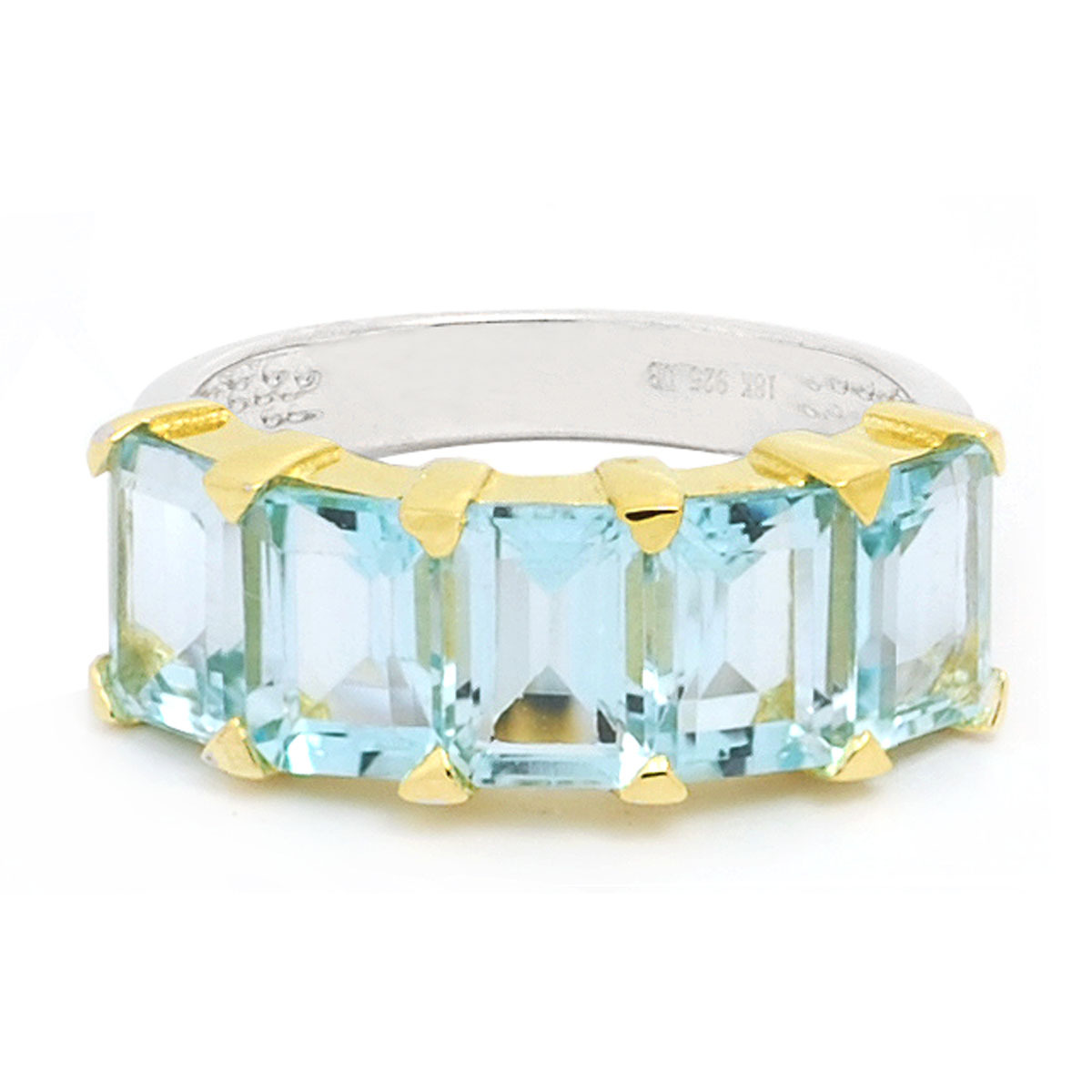 De Buman Two-tone Sterling Silver Rectangle Sky Blue Topaz Noble Ring, Size 7