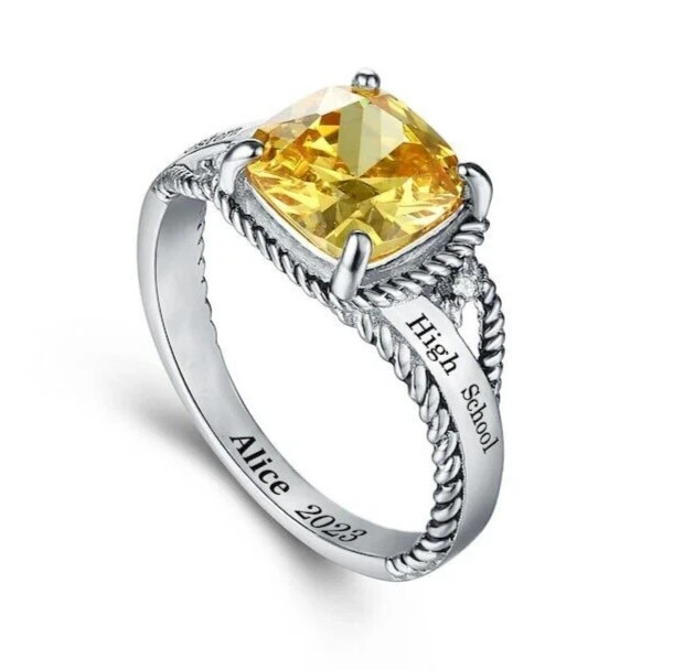 Personalized High School Class Ring College University Statement In 925 Silver