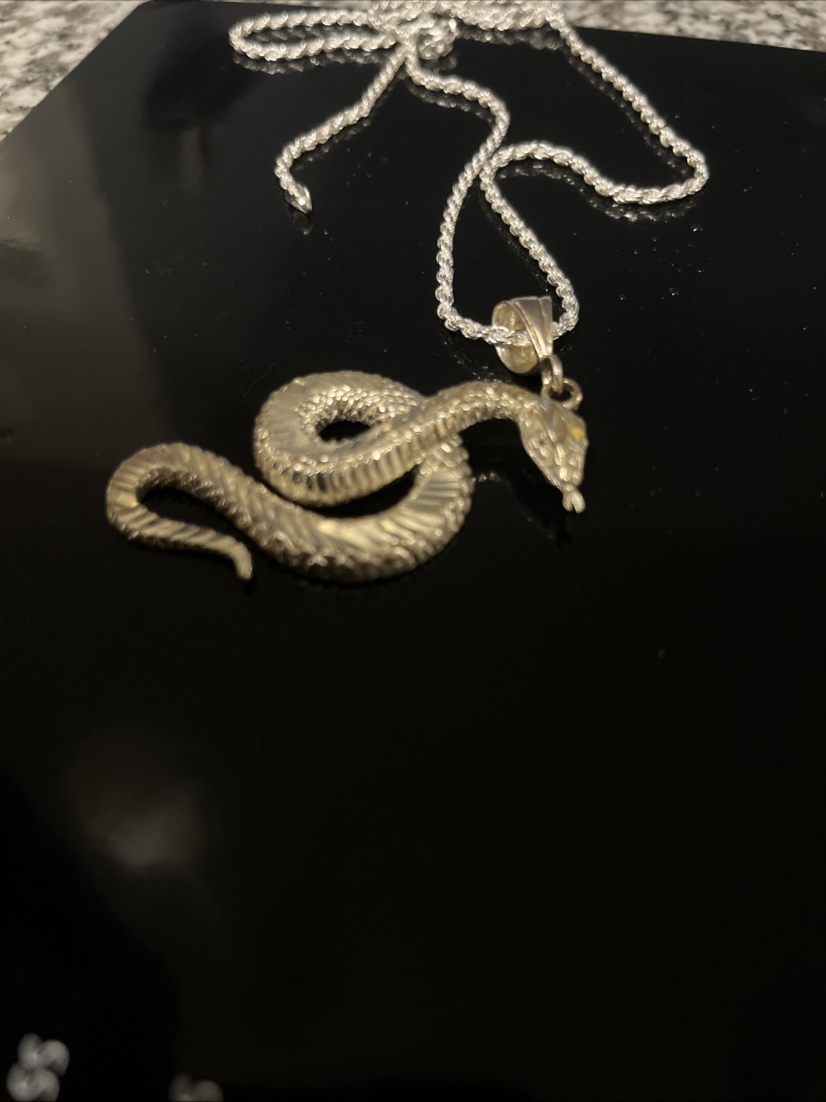 Large 925 Silver Diamond Cut Snake Pendant