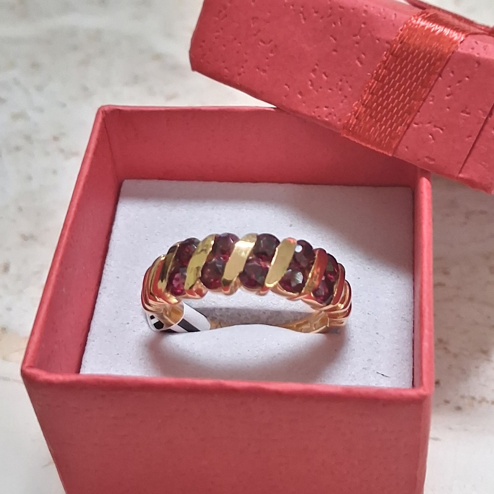 Rhodolite Garnet, Ten Gemstone, Sterling Silver Eternity ring, size N/O, 7.