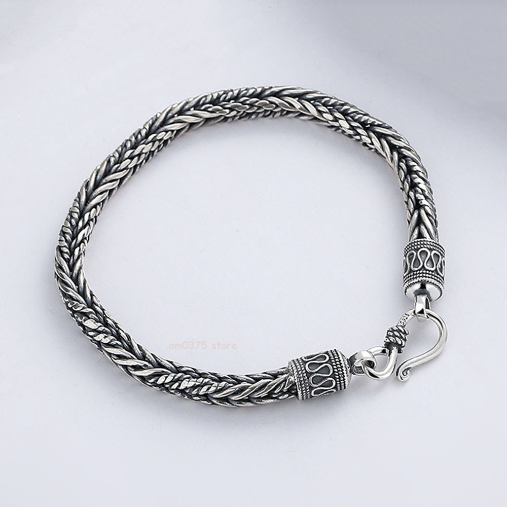 Real S925 Sterling Silver Women Man’s 5mm Weave Twist Rope Wheat Link Bracelet
