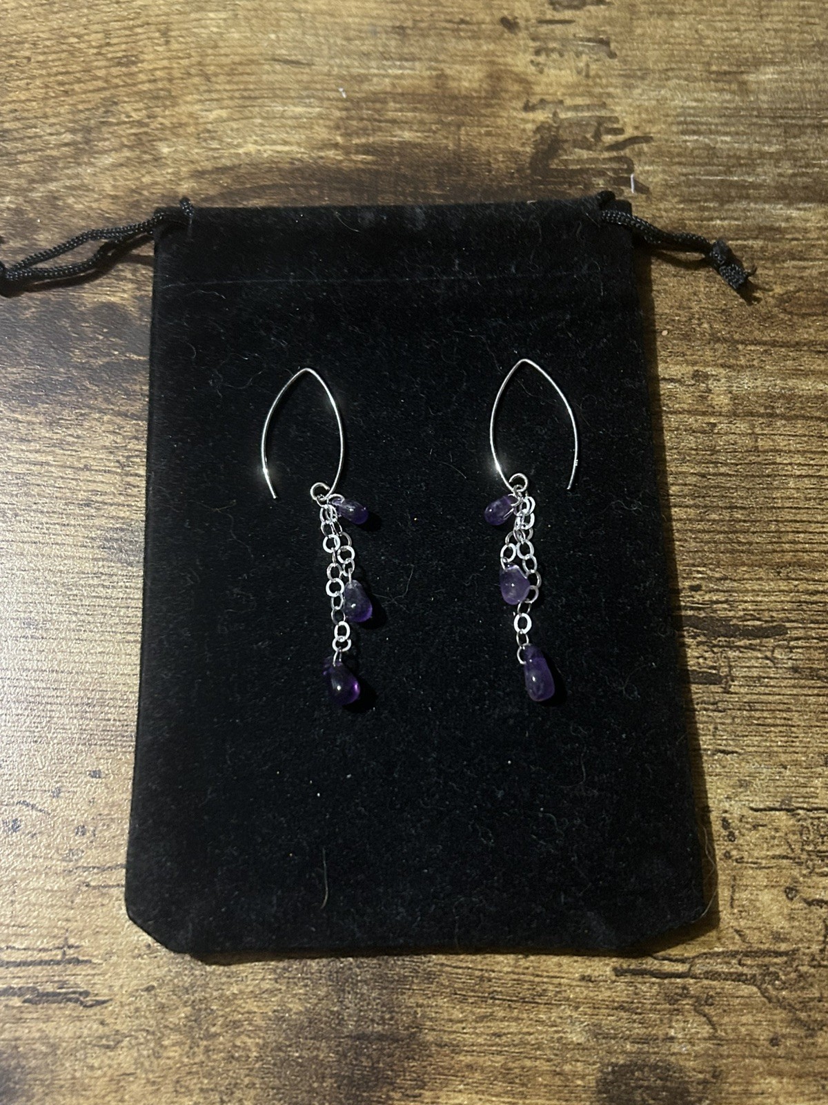 Genuine Amethyst (25 Cts approx.) 925 Silver Chain Large Hook Dangle Earrings