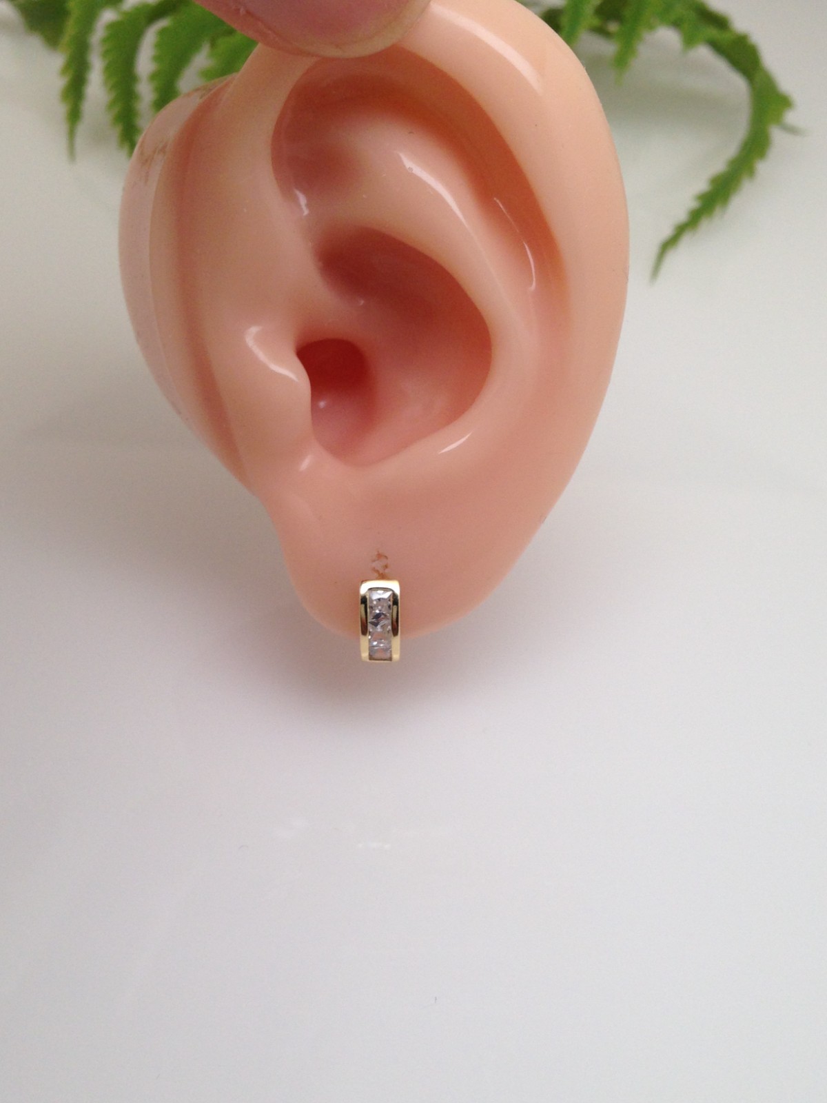 925 Sterling Silver Princess CZ Huggie Hoop Earrings Gold 9.5mm/6.9mm x3.5 TINY