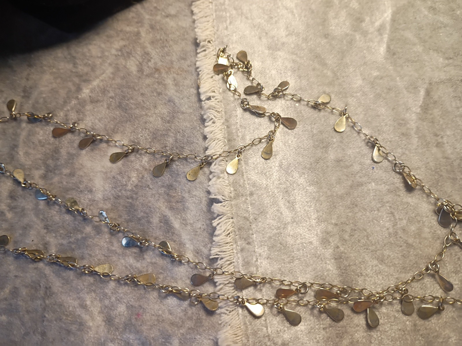 Gold Toned Tear Drop Charmed 56 Inch Taper Single Strand Necklace. J2