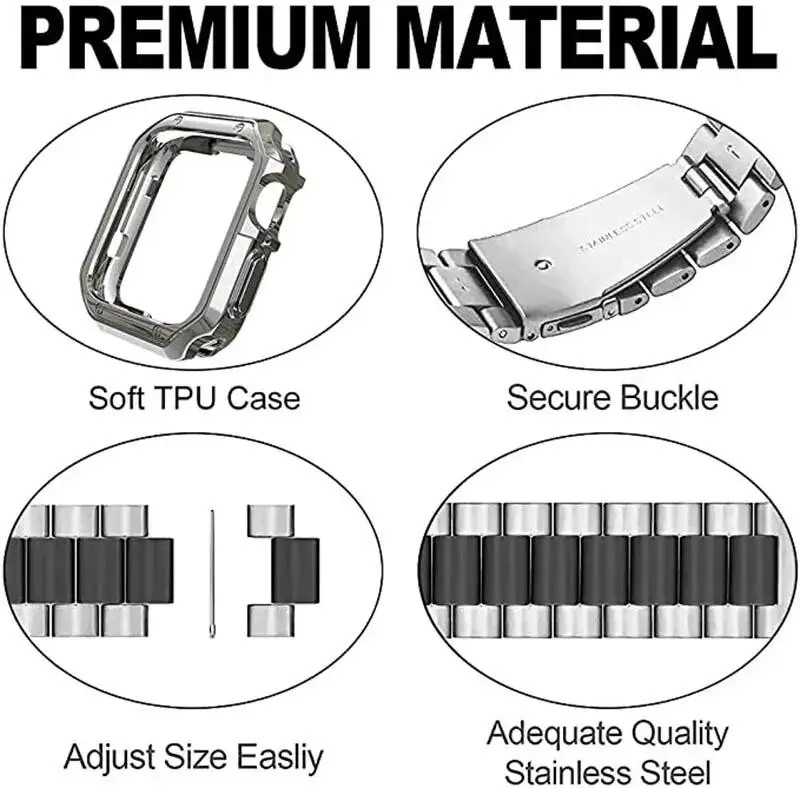 Stainless Steel Strap + Case for Apple Watch Seriess 11 10 9 8 7 6 5 4 3 SE Band