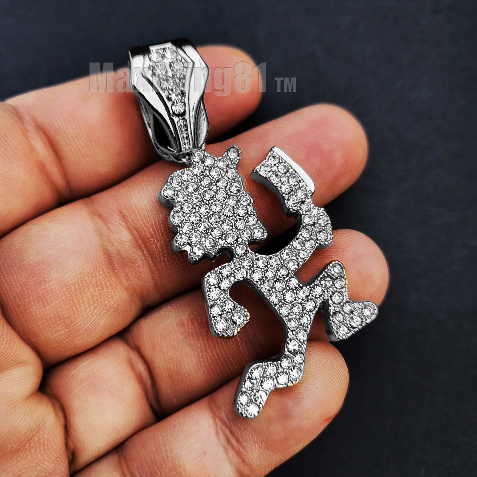 Silver Plated Hatchet Man 13mm 16″~30″ Iced Cubic Zirconia Cuban Chain Necklace