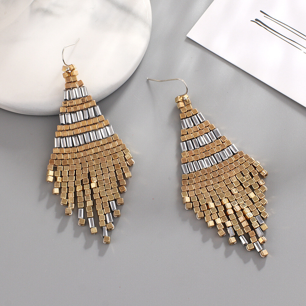 BOHO Seeds Beaded Earrings Fringe Tassel Bohemian Dangle Drop Handmade Jewelry