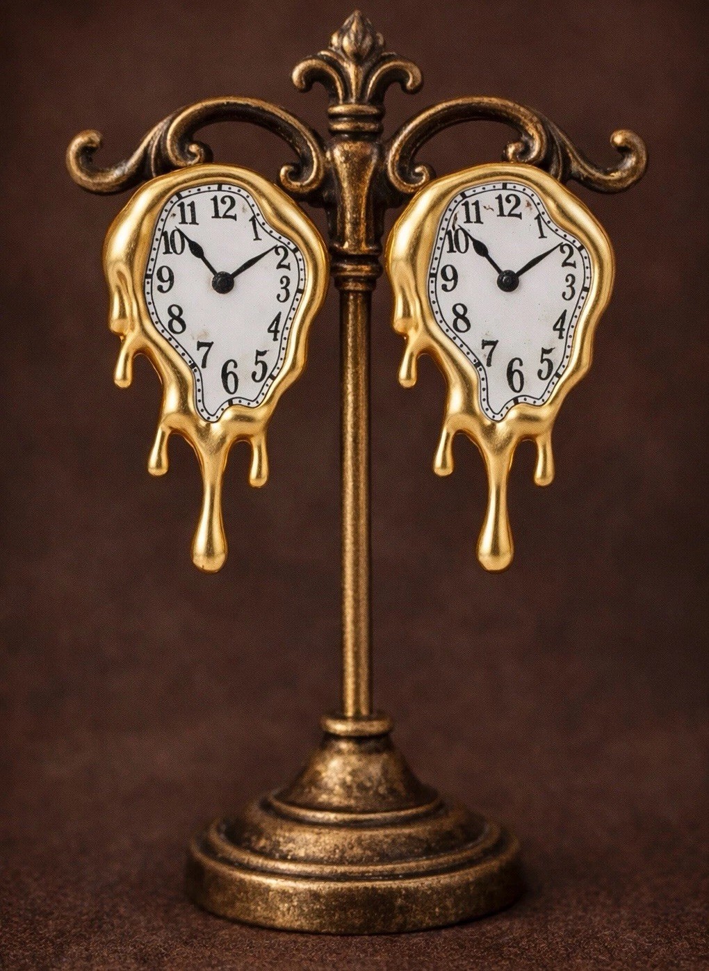 Museum Salvador Dali Melting Clock Earrings Gold Surreal Antique Statement Art