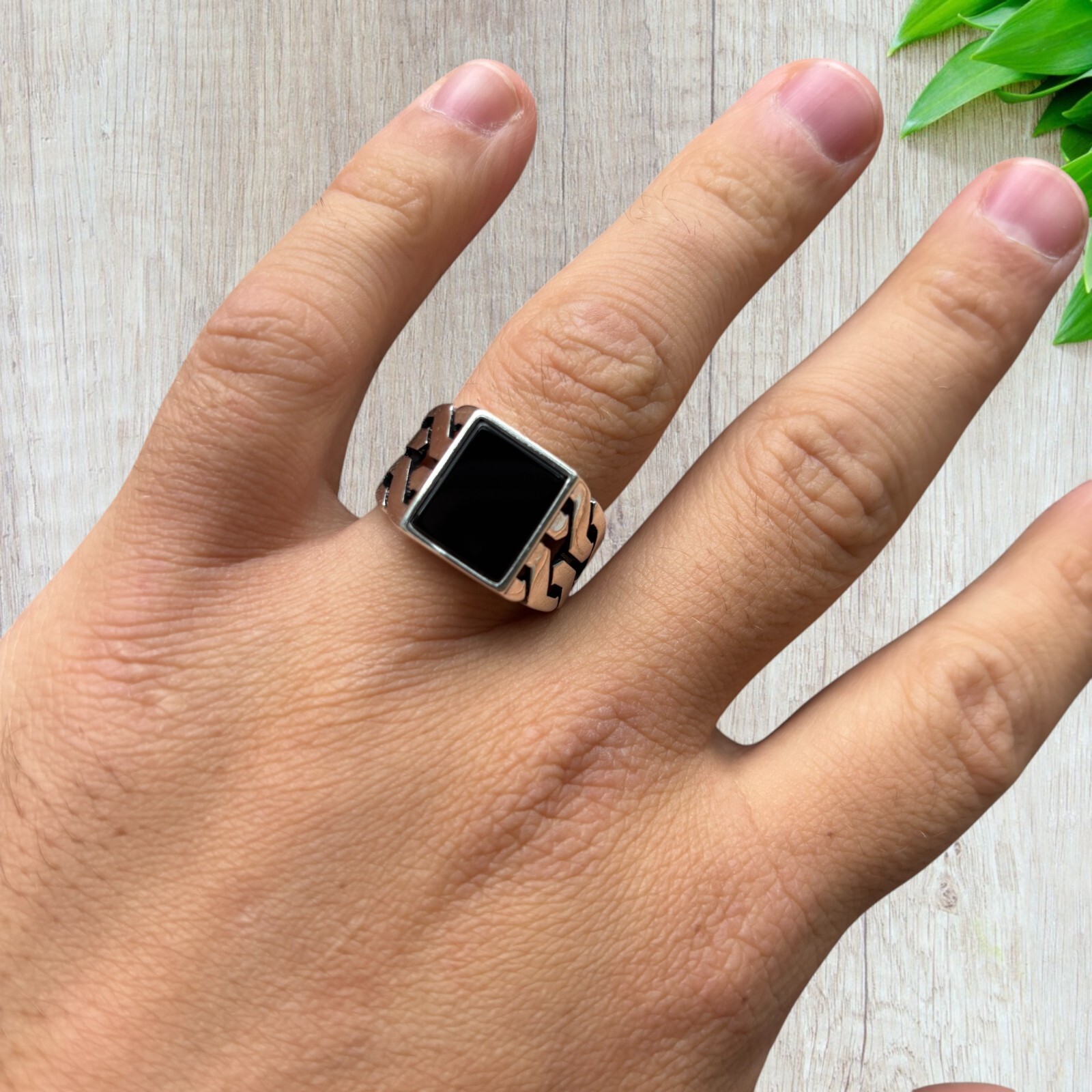 Natural Black Onyx Rectangular Gemstone – Solid 925 Silver or 14k Yellow Gold