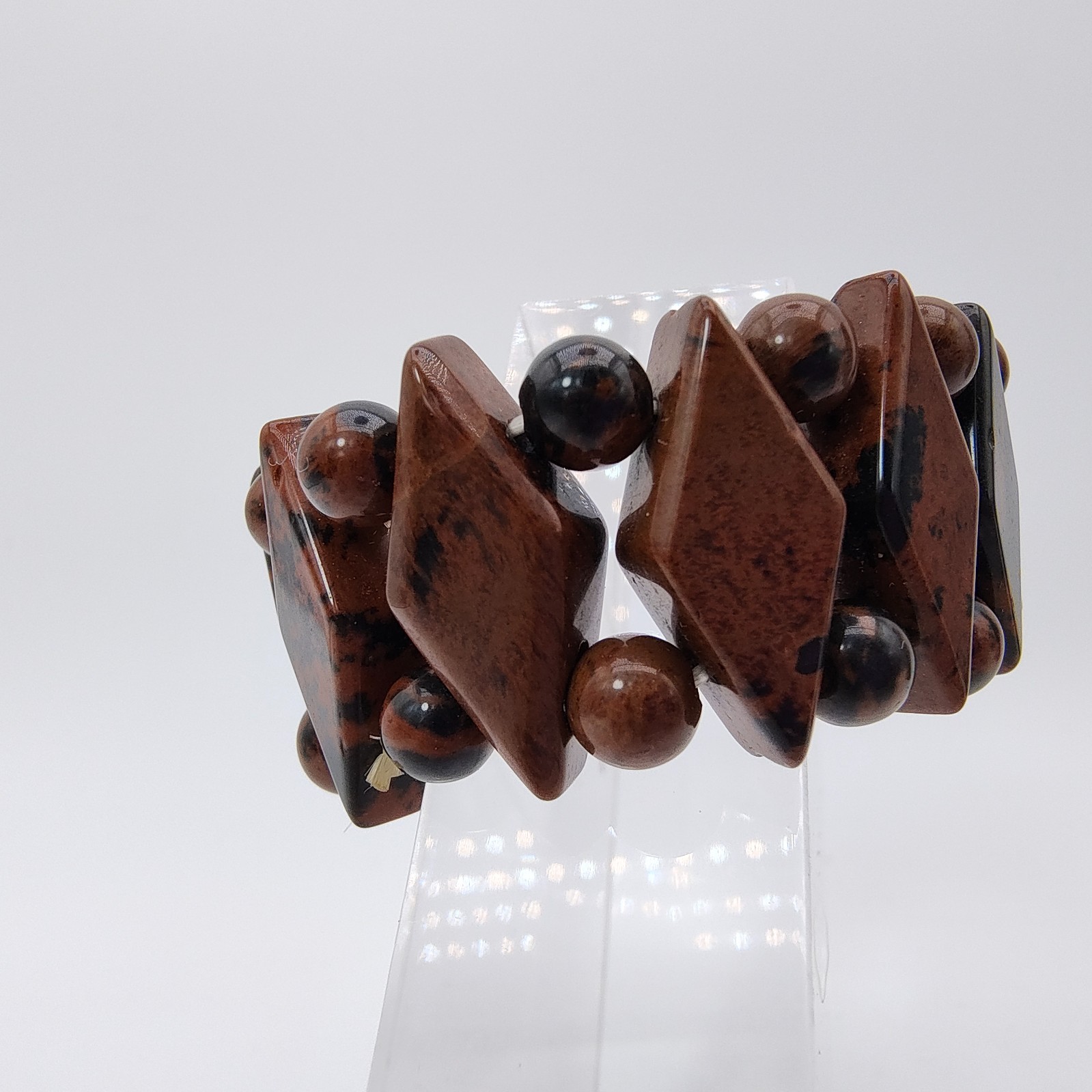 Mahogany Obsidian Aztec Stretch Bracelet Boho Earthcore Strength Grounding