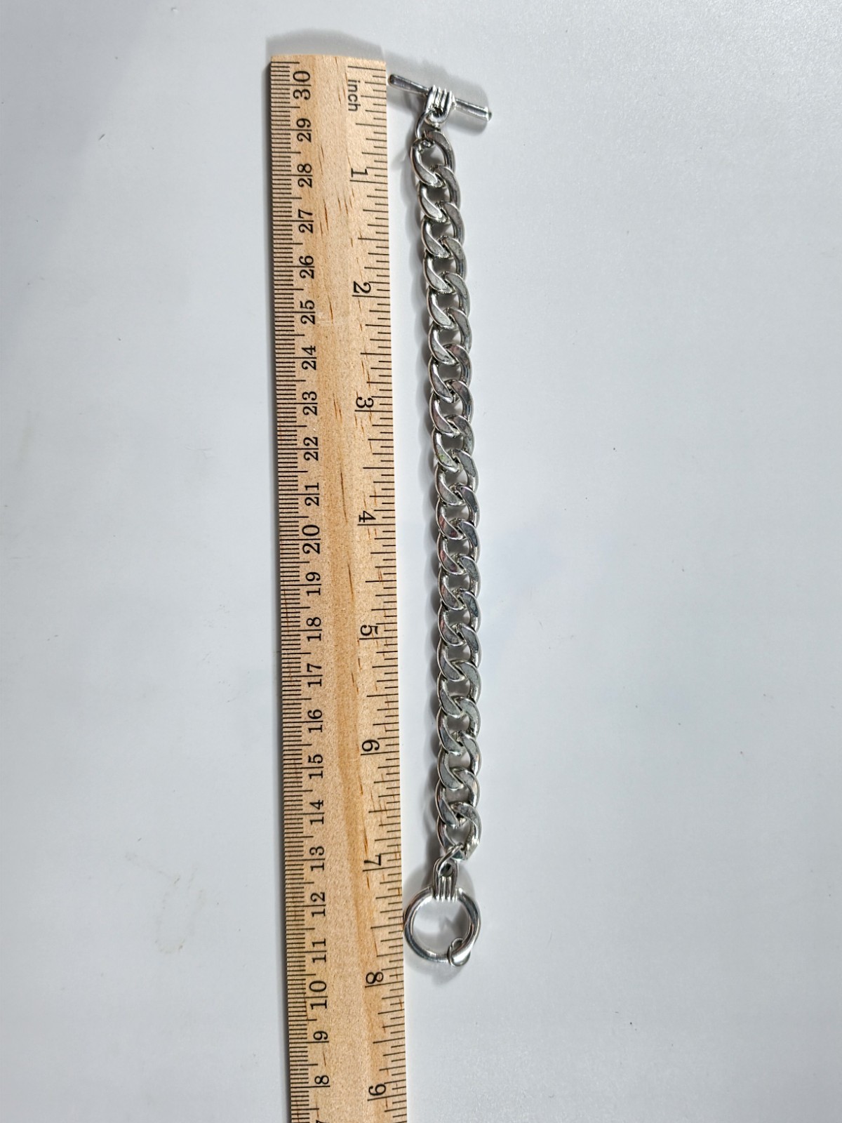 Chunky Silver Tone Curb Chain Necklace Carabiner Lock & Toggle Bracelet Set