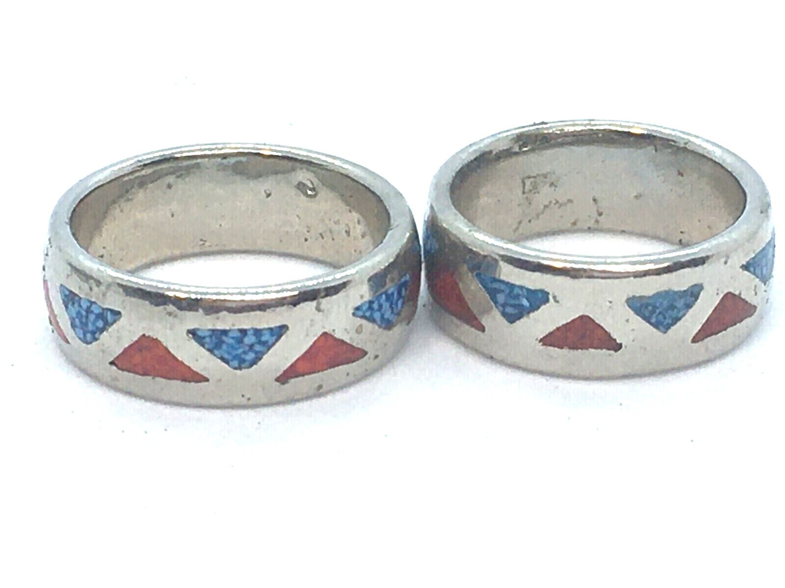 Mexico Native American Style Coral Turquoise Inlay Band Ring Size 6 7 8 8.5