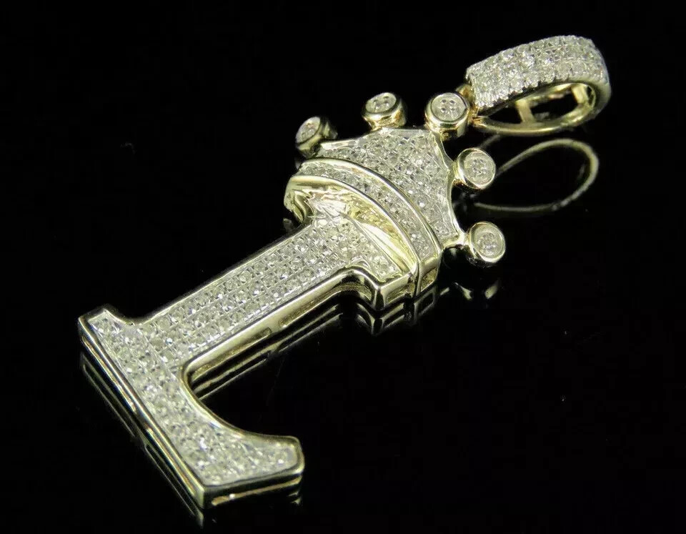 Initial Letter L Crown Diamond Custom Pendant In 10K Yellow Gold Finish 0.31 Ct