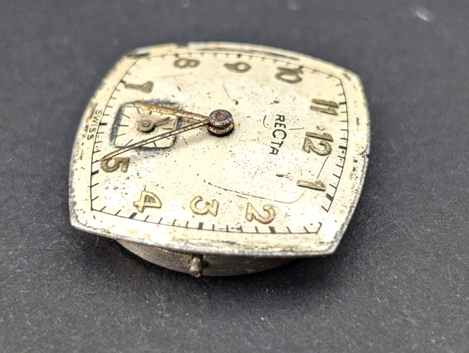 Vintage RECTA Watch Co Rounded Square Art Deco 20mm Movement for PARTS or REPAIR