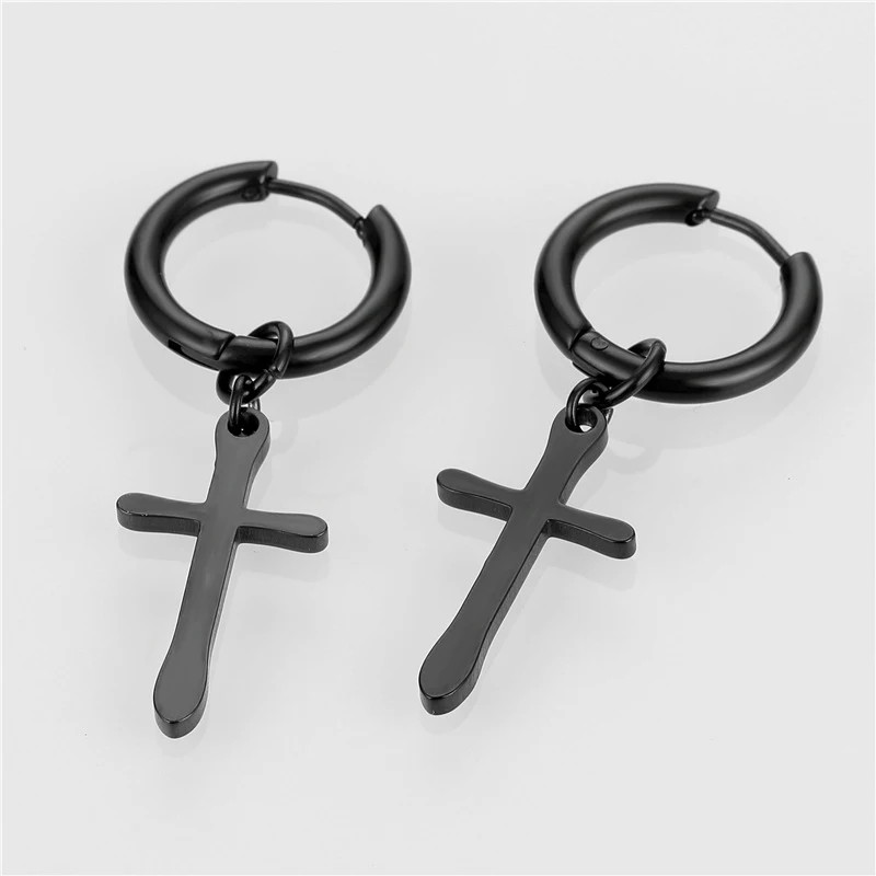 2 Pc Stainless Steel Hoop Earrings Men Black Tone Gothic Small Punk Jewelry