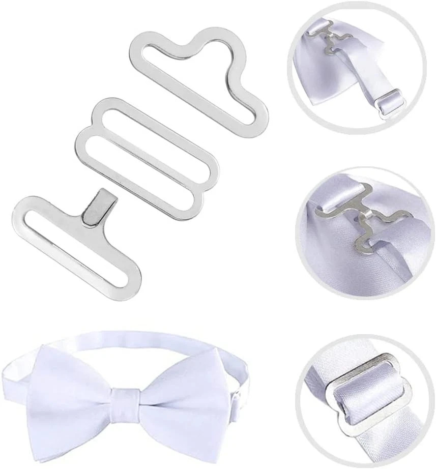 50 Sets Adjustable Bow Tie Hardware Clip Set, Metal Cravat Clip Hook Fastener fo