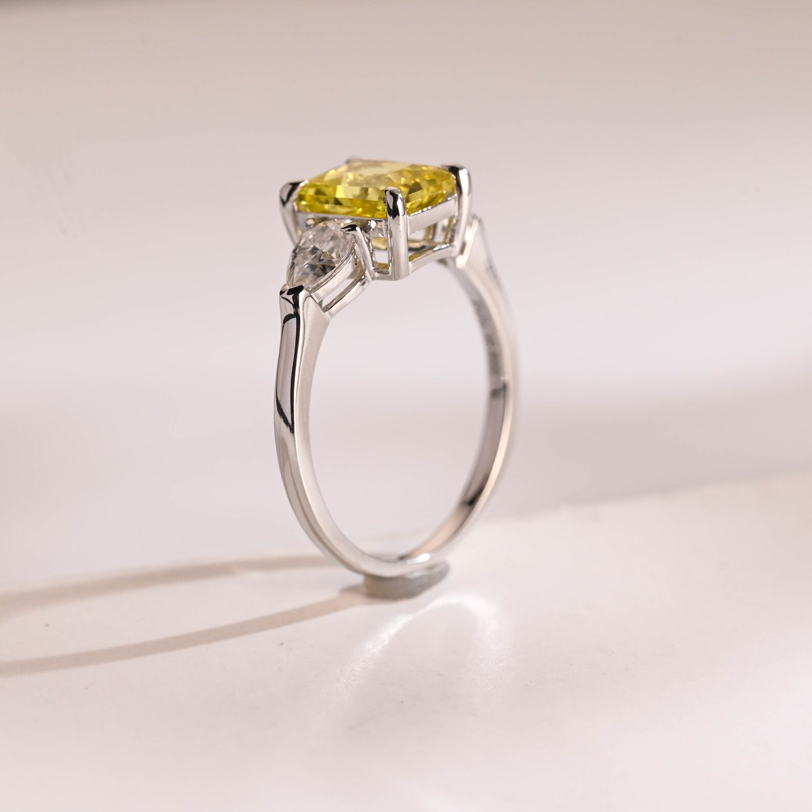 2.50 Ct Emerald Cut Yellow Sapphire Diamond Wedding Ring 14K Solid White Gold 5