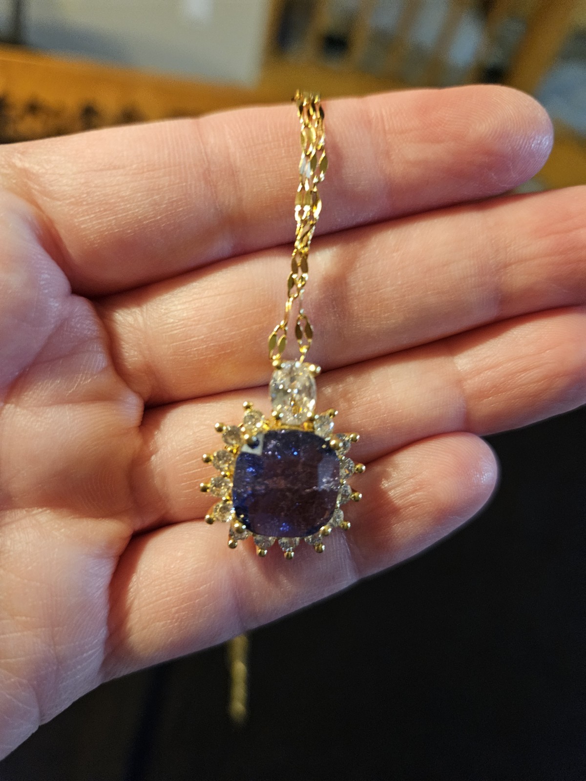 Gold Tone Purple Stone with Clear Accent Pendant Necklace & Earrings Jewelry Set