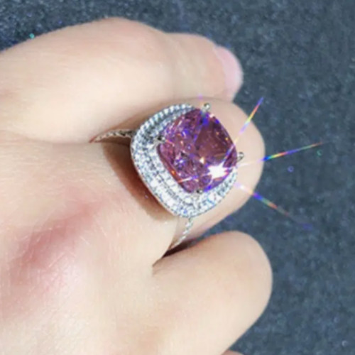 Vintage Inspired Pink Ice Cubic Zirconia Cocktail Ring CZ Rhinestone Statement